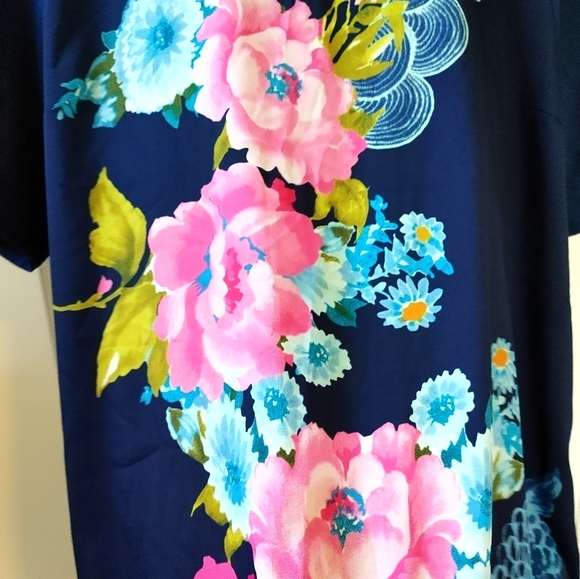 #34 Chico's Navy Blue Floral Tunic ~ size S~M - Picture 5 of 8